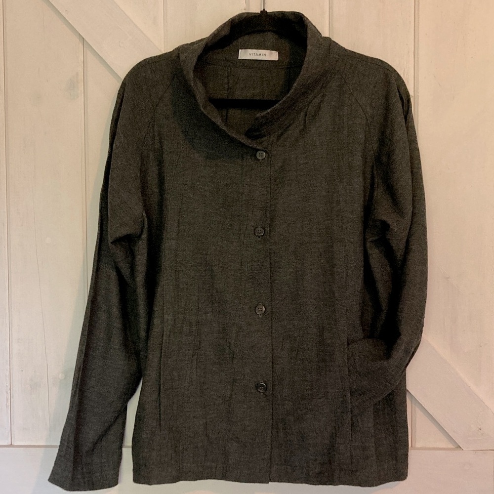 Vitamin Dark Herringbone wool shirt jacket